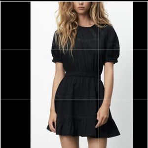 ZARA SWISS DOT DRESS WITH EMBROIDERY Black Small